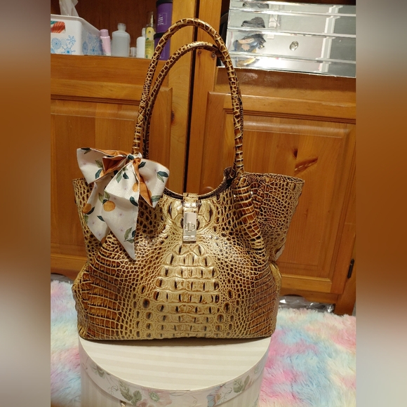 Brahmin Handbags - Gold Croc-Embossed Tote Bag with Decorative Bow BRAHMIN Mallory Tote FIRM PRICE